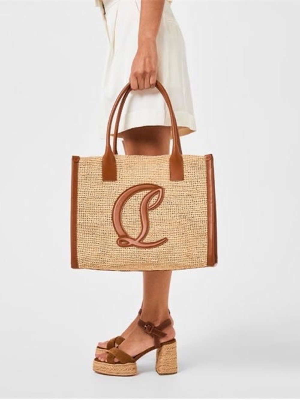 NWT Christian Louboutin Large By My Side Raffia Tote Bag Woven Travel Summer - Picture 15 of 16